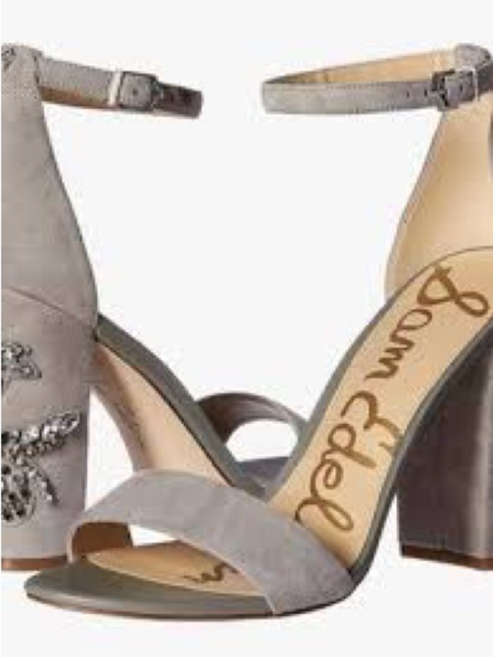 Sam Edelman Gray Suede Block Heel Ankle Strap Sandals